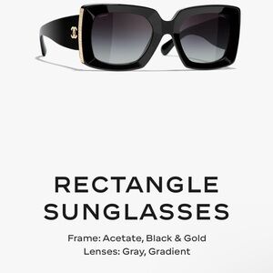 CHANEL Black and Gold Rectangle Sunglasses